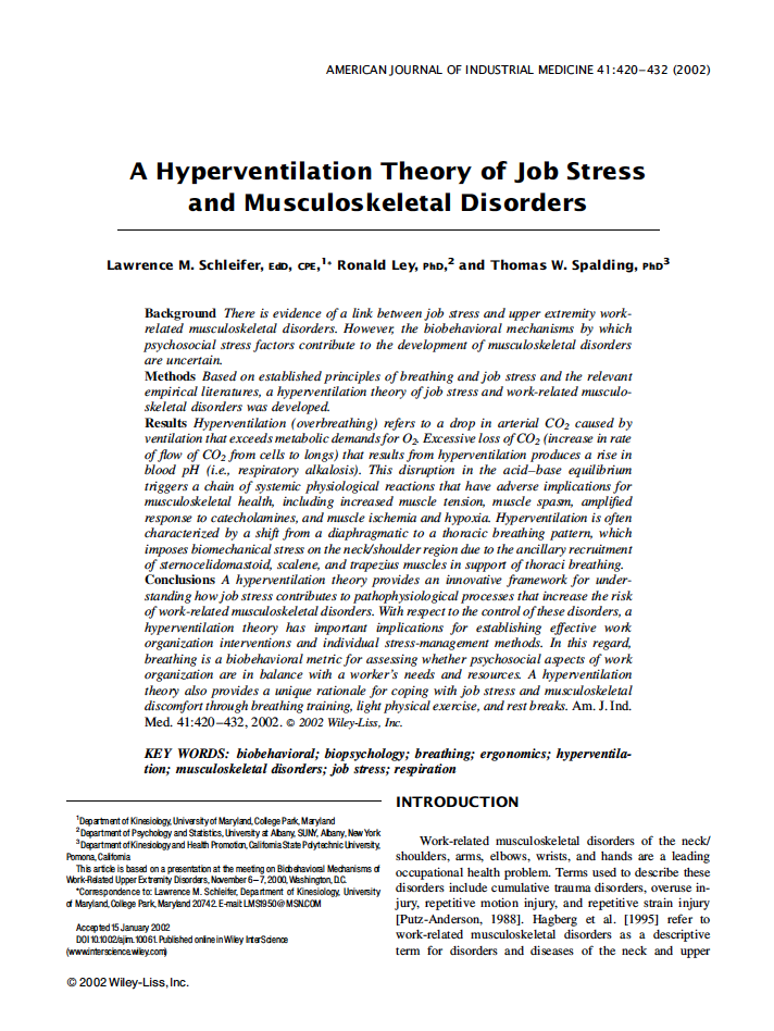 Du visar för närvarande A Hyperventilation Theory of Job Stress and Musculoskeletal Disorders